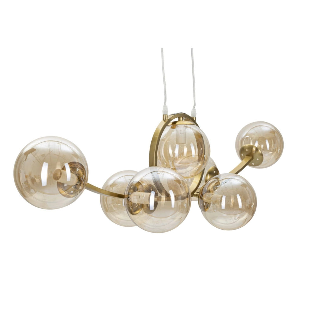 Lampadario Japan 7 luci in ferro dorato e vetro champagne 115 cm