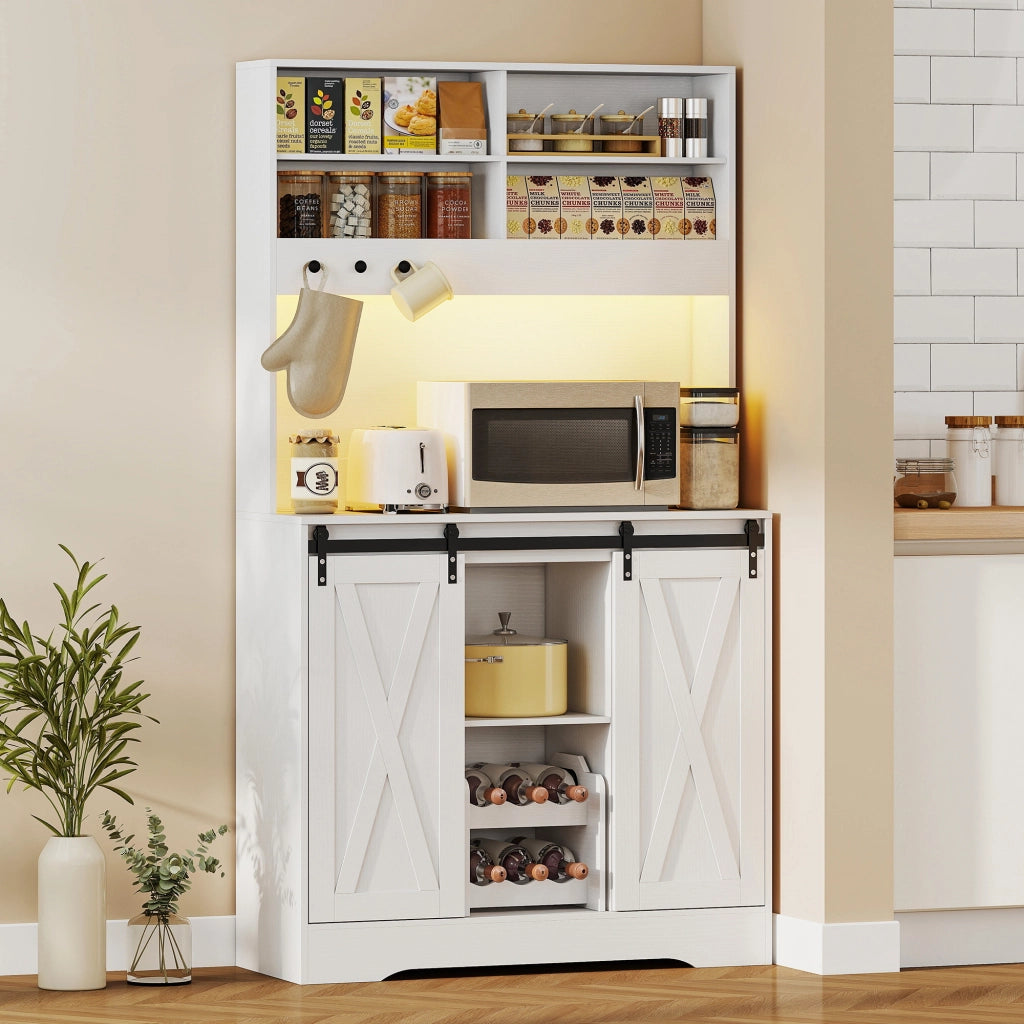 Credenza Cucina con Prese Elettriche e Luce LED ¨C zephmum ¨C Bianco 100x38x180 cm