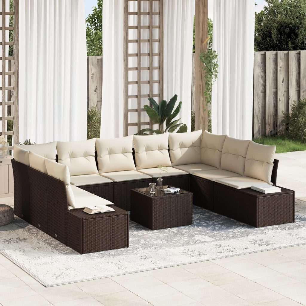 Set Divano da Giardino da 9 Pezzi con Cuscini Grigi in Polyrattan