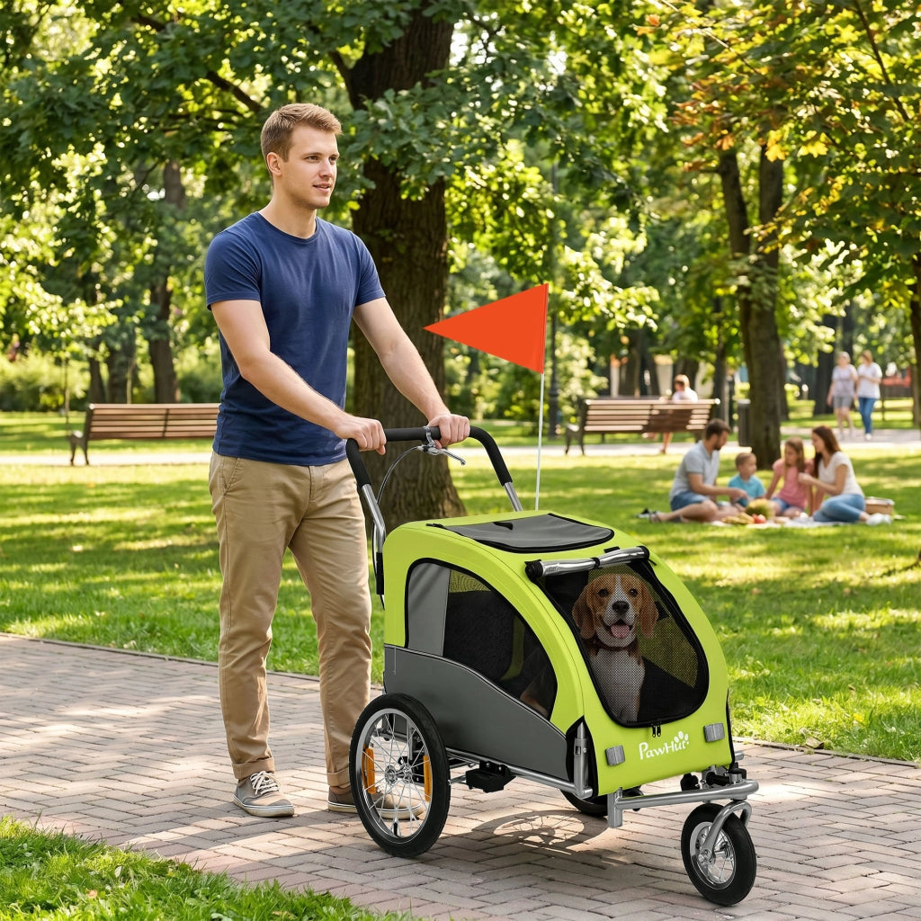Rimorchio per Cani Pieghevole 2in1 ¨C Xylo ¨C Verde, Max 20kg