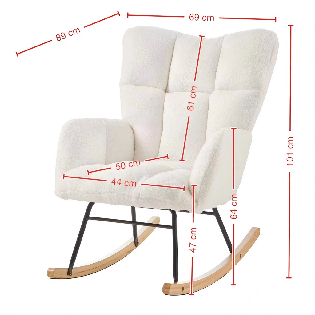 Poltrona a dondolo in poliestere con seduta morbida, struttura stabile e montaggio facile per il relax, bianco 69 × 89 × 101 cm