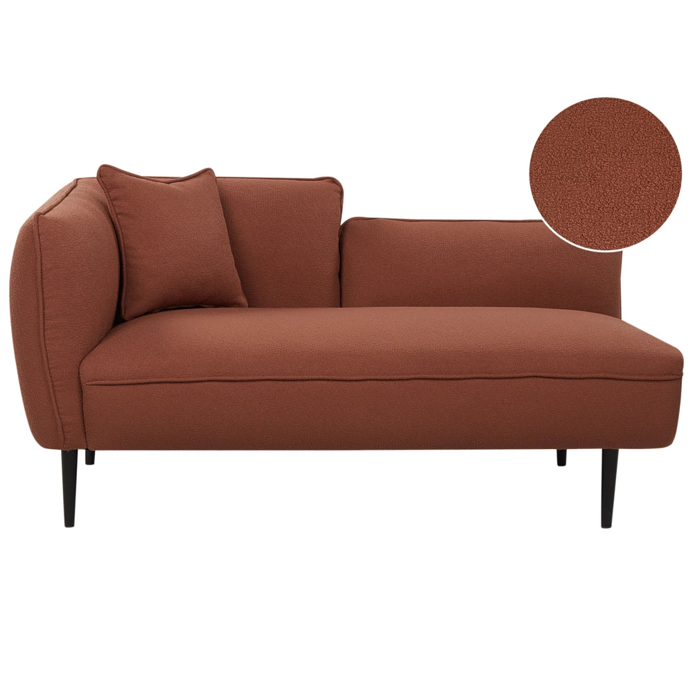 Chaise longue in tessuto bouclé rosso scuro Gambe in metallo a sinistra con cuscino Design moderno
