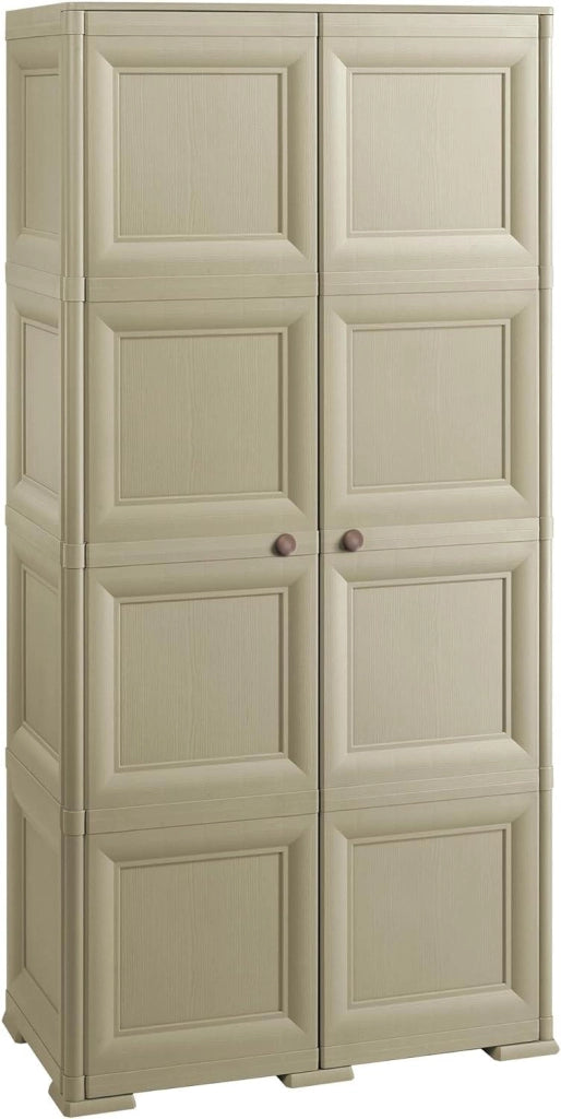 ARMADIO 2 ANTE TAUPE 79X43X164 CM CON 4 SCOMPARTI E VANO PORTASCOPA – MOBILE ALTO ORGANIZZAZIONE CASA PER INGRESSO E LAVANDERIA