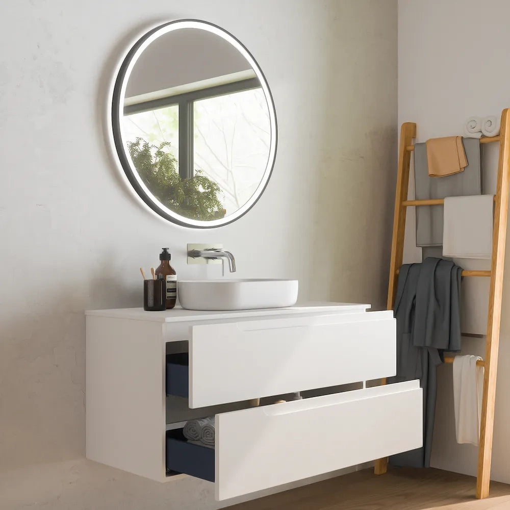 Mobile bagno sospeso 100 cm due cassetti bianco opaco con top | Ardenne