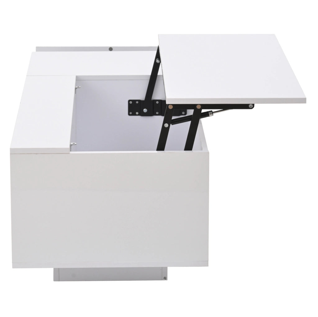Tavolino da caffè alzabile 100x50x40 cm con contenitore; cassetto e LED Bluetooth; bianco