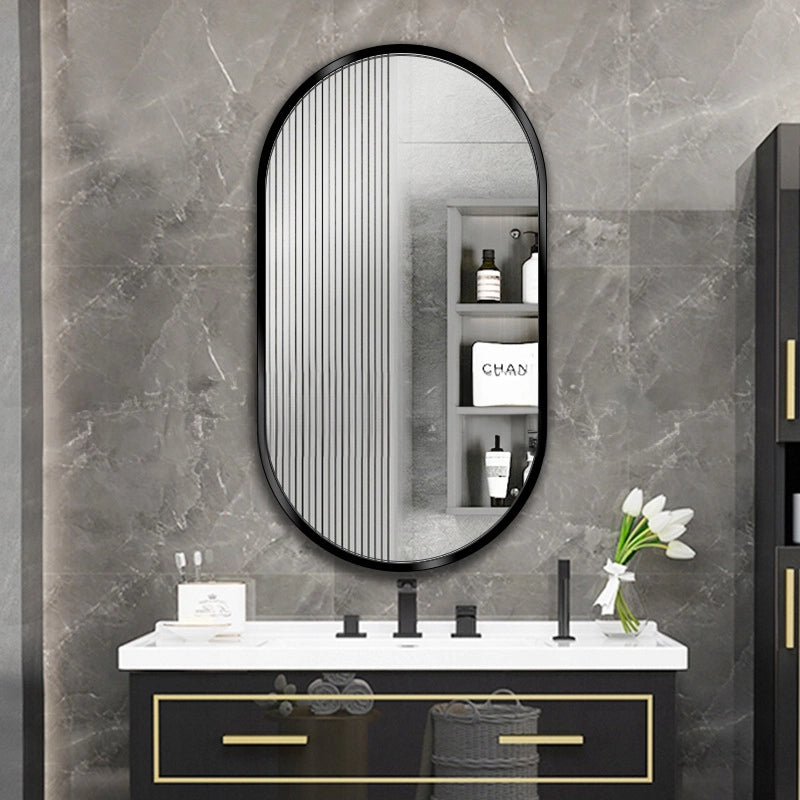 Grande specchio industriale ovale da bagno, soggiorno, camera da letto, nero, 75x40 cm