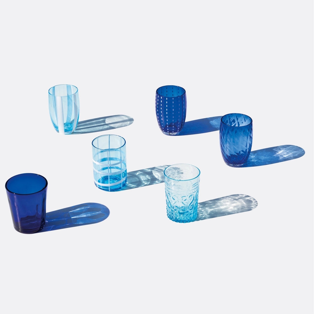 Set 6 Tumbler Bicolore Collezione Melting Pot in Vetro Decorato - Blu e Acquamarina - Zafferano