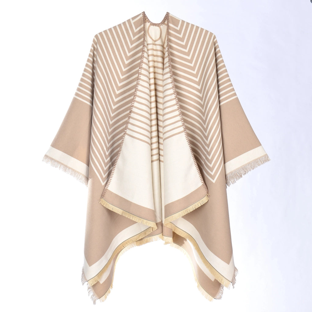 Nuovo scialle/mantella caldo e versatile in cashmere, stile europeo e americano, con orlo asimmetrico.