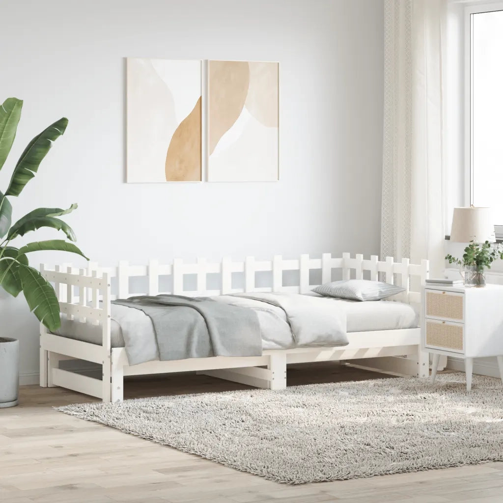 Letto singolo | Letto per adulti | Dormeuse Estraibile Bianca 2x(80x200) cm Legno Massello di Pino