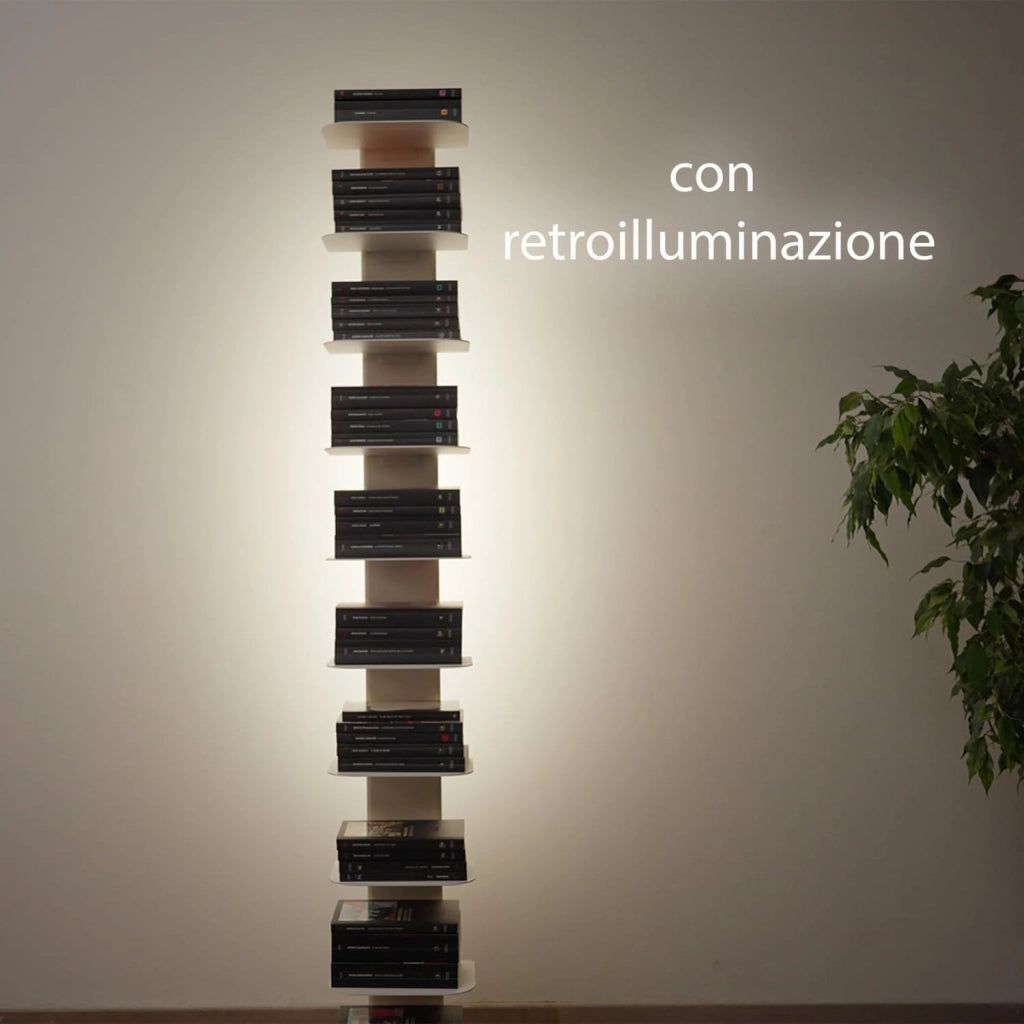 ALUBOX DEMETRA Libreria Verticale A Colonna Da Terra Illuminata Autoportante 167X30X30 Cm Libreria Scaffale In Alluminio E Lamiera Zincata Libreria Salvaspazio 16 Kg 10 Mensole Da 17X23 Cm