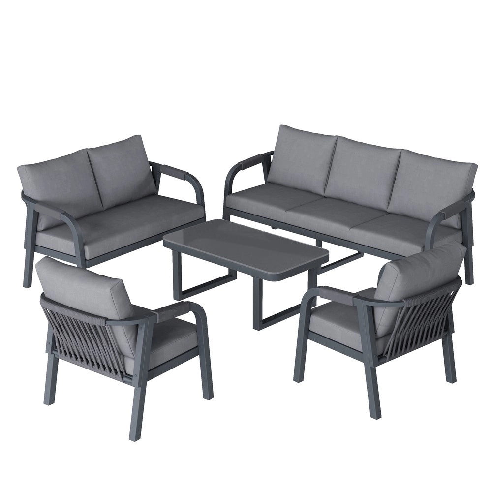 Set Divano da Giardino 7 Posti con Tavolino in Vetro e Corda ¨C Xylo ¨C Grigio