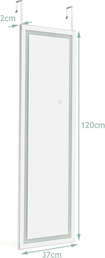 Specchio a Figura con Luci LED, Specchio sulla Porta o sul Muro, 3 Colori Luce Regolabile, Ideale per per Camera da Letto Salone Spogliatoio, 120x37cm, Bianco