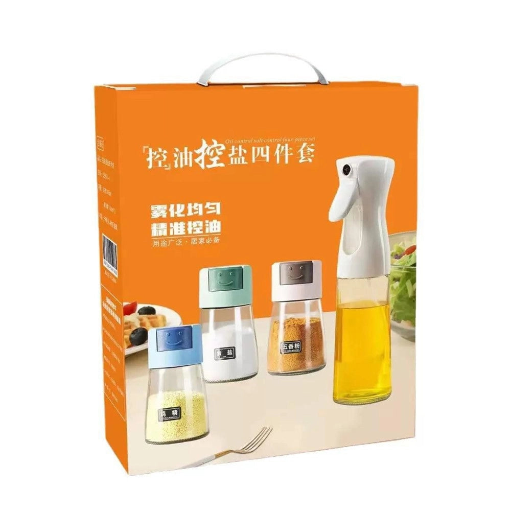 Trade Shop - Set Dispenser Spray Per Olio Con 3 Contenitori Dosatore Per Condimenti Spezie Sale Cucina -