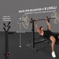 Panca Pesi Pieghevole con 8 Altezze Regolabili e Supporto Bilanciere in Acciaio e PU, 140x73x98-122 cm, Nera