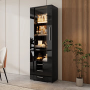 Vetrina verticale nera 60x35x180 cm in MDF con LED; 1 porta; 3 cassetti e frontale lucido