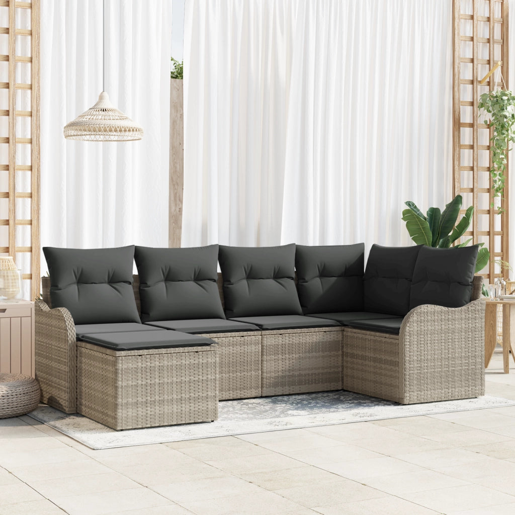 Set di 6 pezzi divano da giardino con cuscini grigio chiaro polyrattan