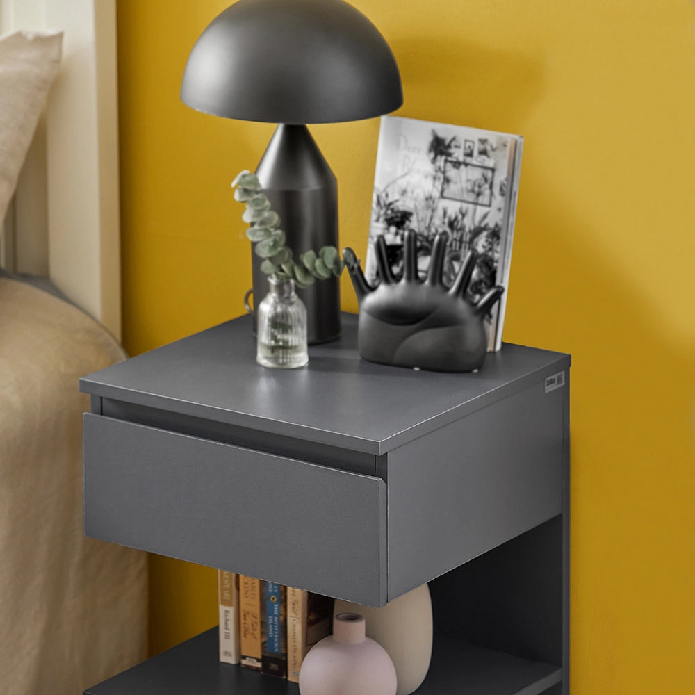 SoBuy FBT49-HGx2, Set di 2 Comodino Camera da Letto - Comodino con 1 Cassetto e 2 Ripiani, Tavolino Salotto - Moderna Cassettiera L39 x P39 x A65 cm Grigio