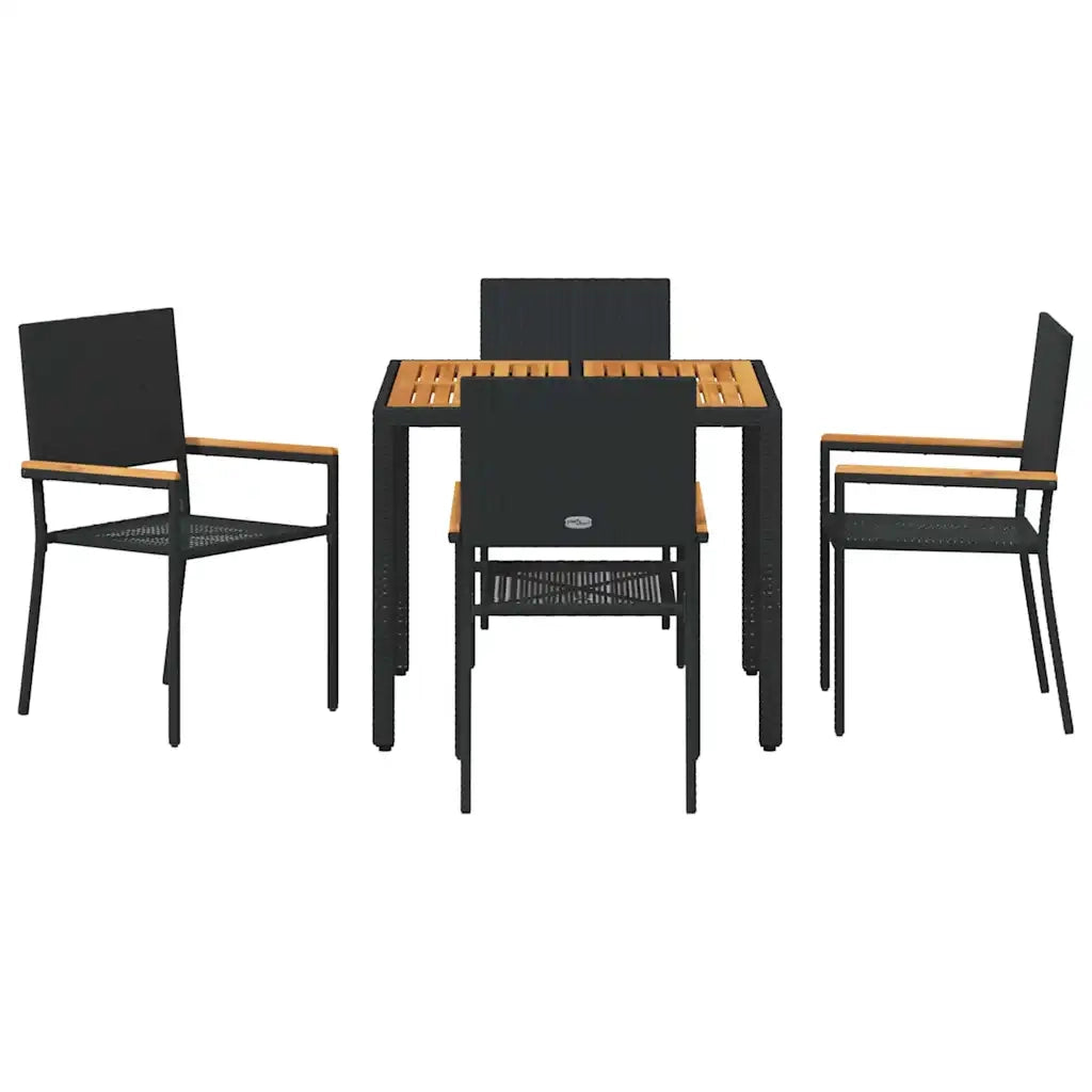 Set da Pranzo per Giardino 5 pz | Set Salotto da Giardino Nero polyrattan