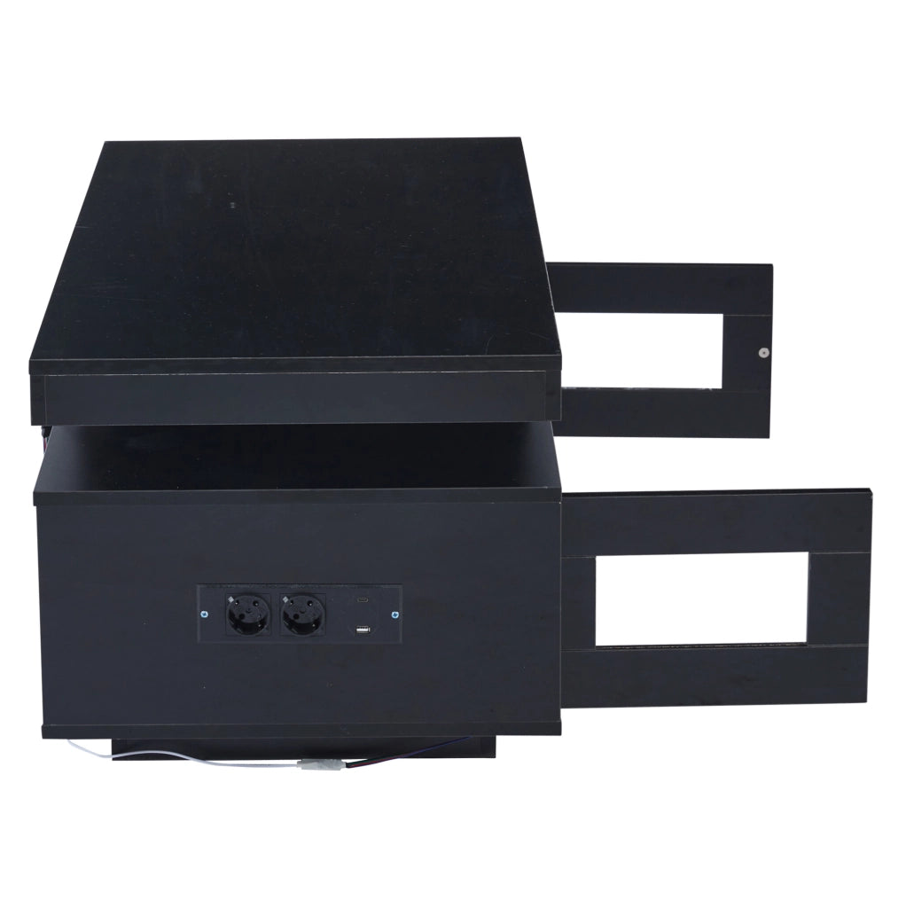 Tavolino da salotto nero lucido con LED e ricarica USB
