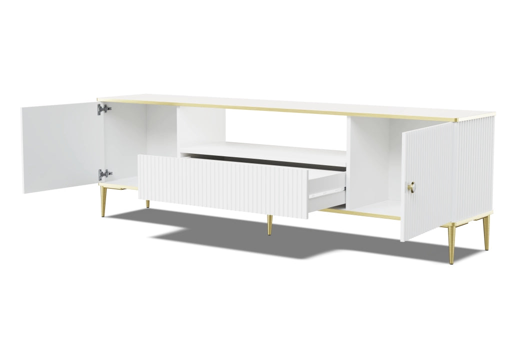 PORTA TV PETRA 180 2D1S BIANCO OPACO GAMBE ORO