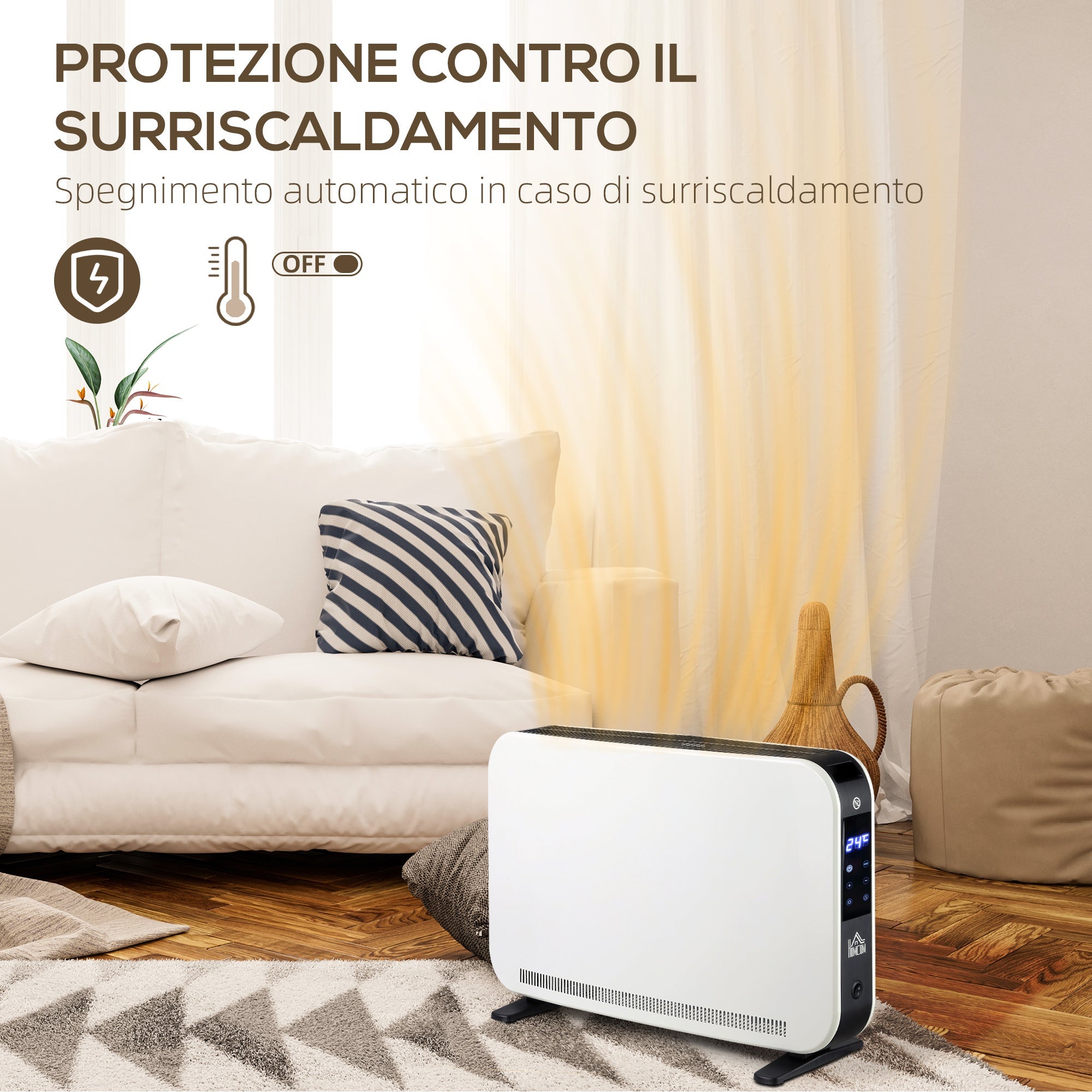 Termosifone Elettrico 3 Modalità Timer e Termostato 60x18,5x39,5 cm Bianco e Nero