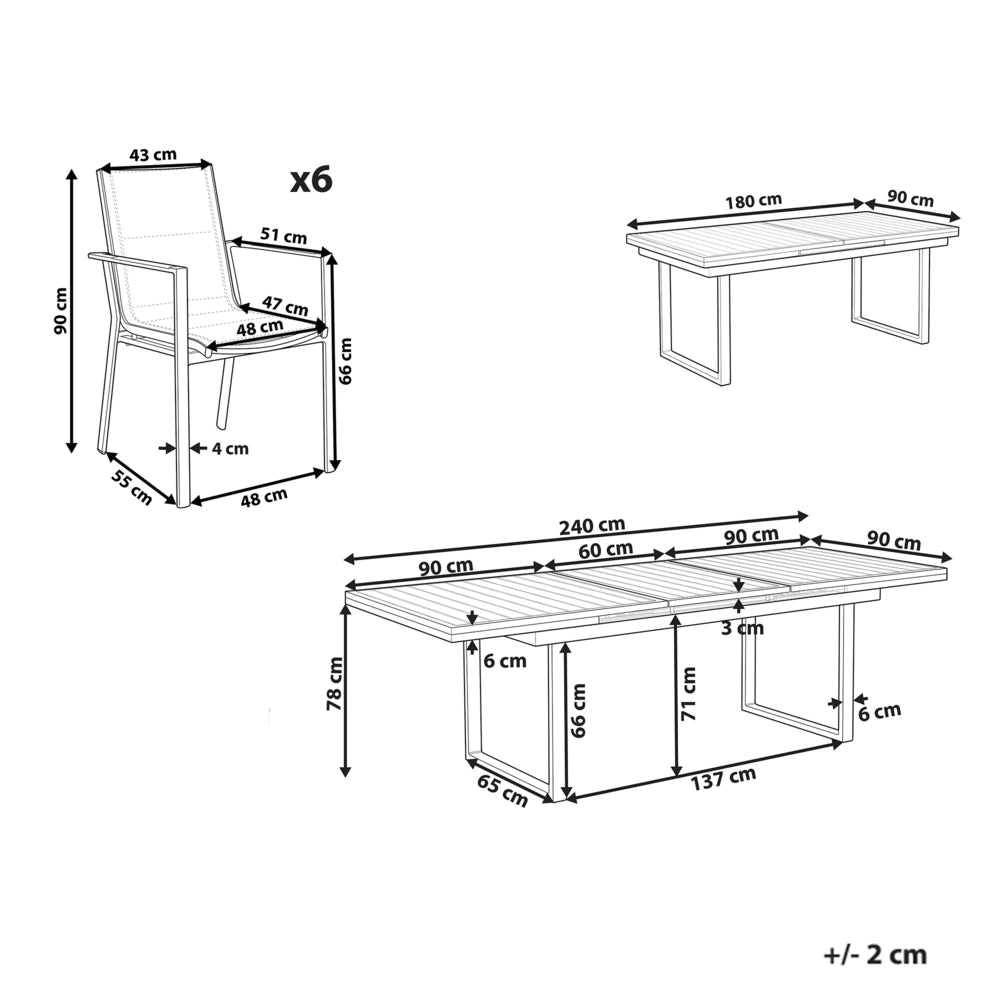 Set da giardino 8 posti con tavolo allungabile e sedie in alluminio grigio stile moderno esterno