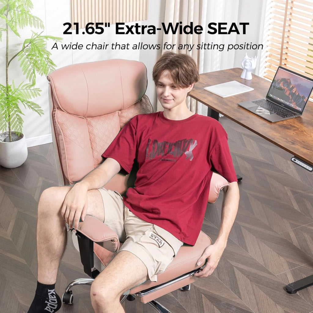 Sedia da Gioco, Persone Grandi Pesanti, Ergonomico, Cuscino 3D, Regolabile, Poggiapiedi, Pelle sintetica, Supporto 180 kg, Rosa