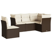 Set Divano da Giardino 5 pz | Set Salotto da Giardino con Cuscini Marrone in Polyrattan