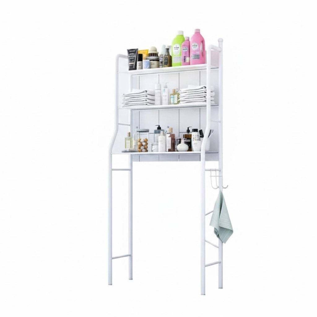 SCAFFALE LAVATRICE SALVASPAZIO BAGNO MOBILE 3 RIPIANI ORGANIZER METALLO BIANCO