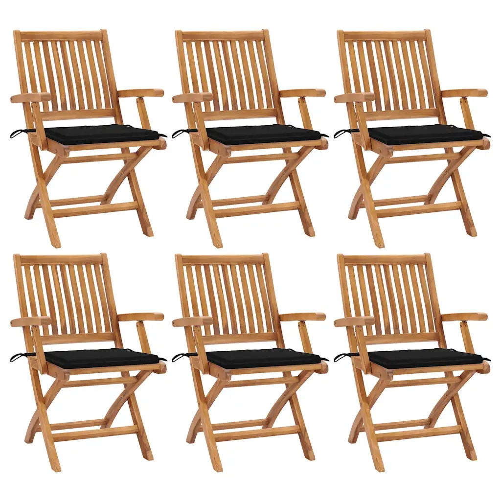Sedie da Giardino Pieghevoli con Cuscini 6 pz Massello di Teak cod mxl 72155