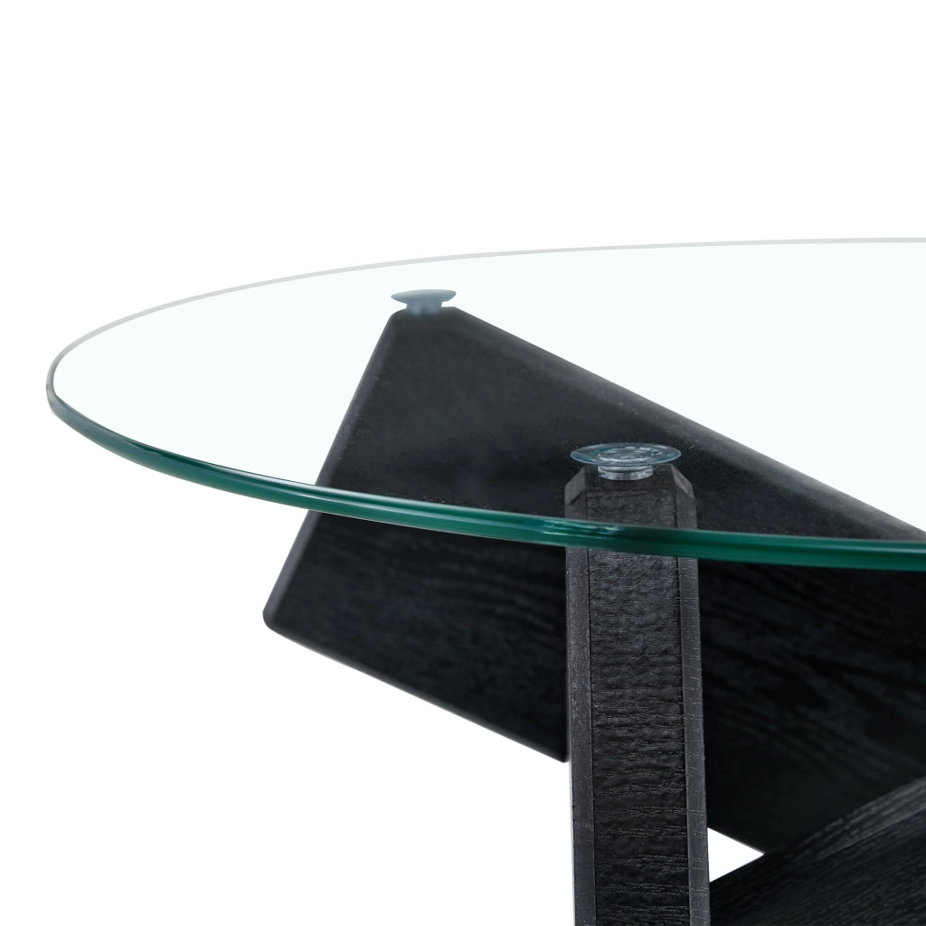 TAVOLO DA CAFFÈ Rotondo 79 cm MDF e Vetro Nero/Trasparente