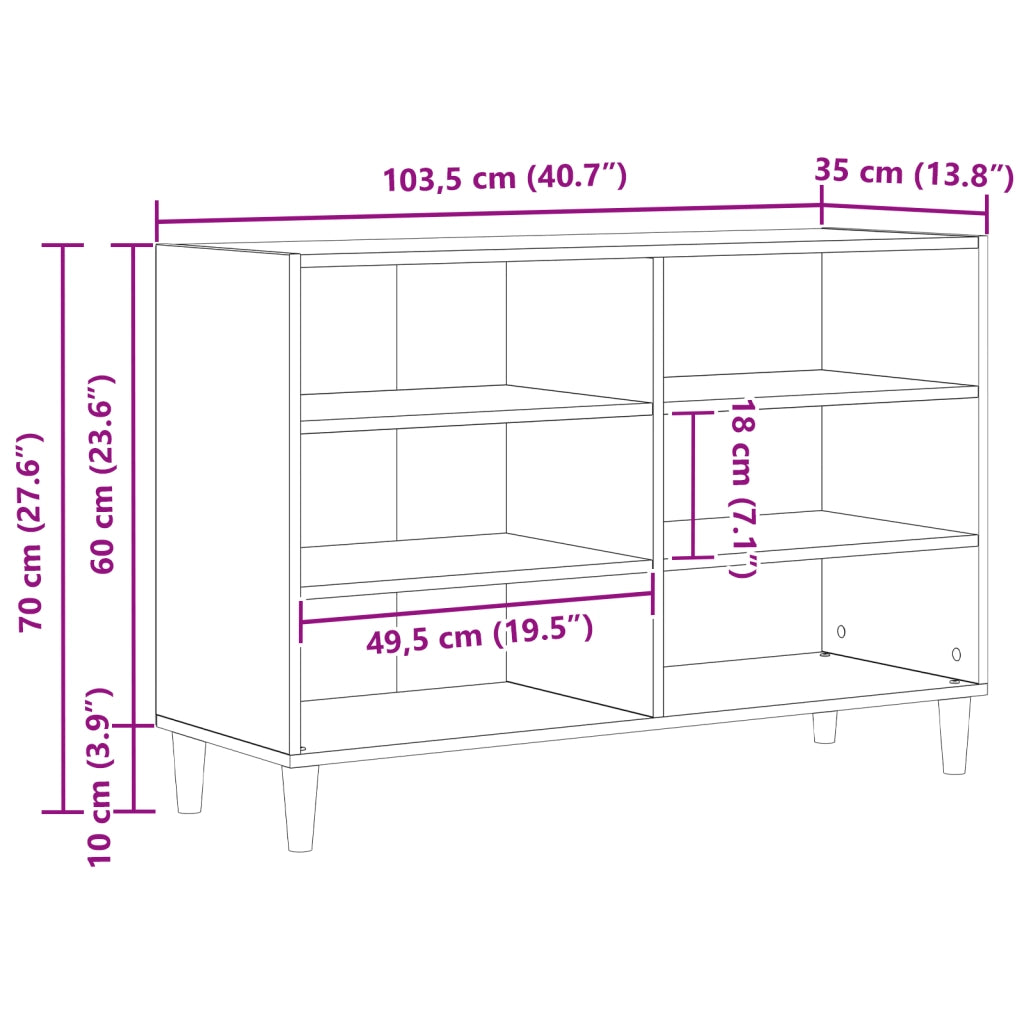 Credenza  Nero Rovere 103,5x35x70 cm in Legno ingegnerizzato