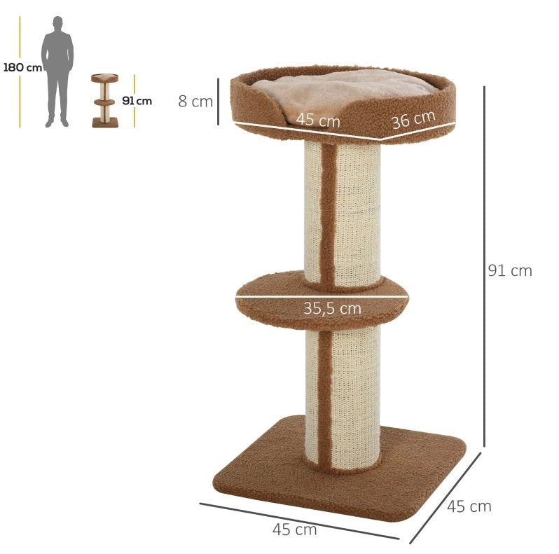 Tiragraffi per gatti a più livelli con sisal e piattaforme, 91 cm