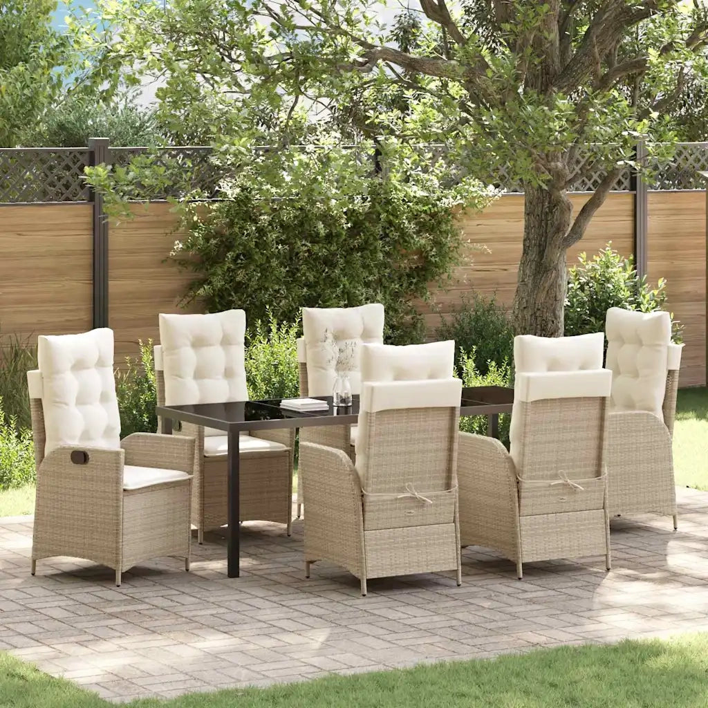 Set da Pranzo per Giardino con cuscino 7 pcs Beige polyrattan 3380510