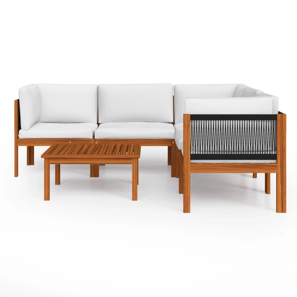 Set Divani da Giardino 6 pz con Cuscini Crema Massello Acacia cod mxl 43931