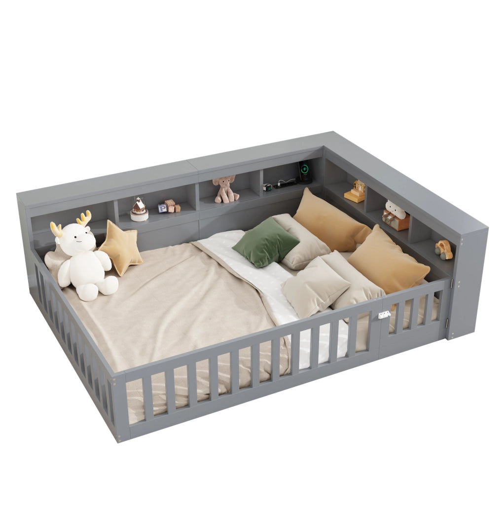 Daybed 140x190 cm con presa e USB; vano contenitore; in truciolato e MDF grigio