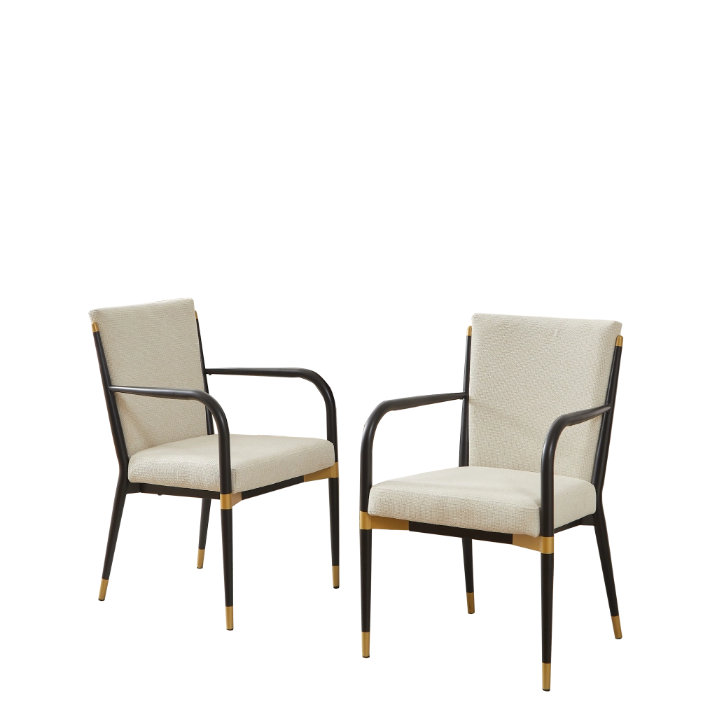 Sedia da Pranzo Set da 2 con Braccioli, Piedini Regolabili, Stile Scandinavo, in Tessuto Beige