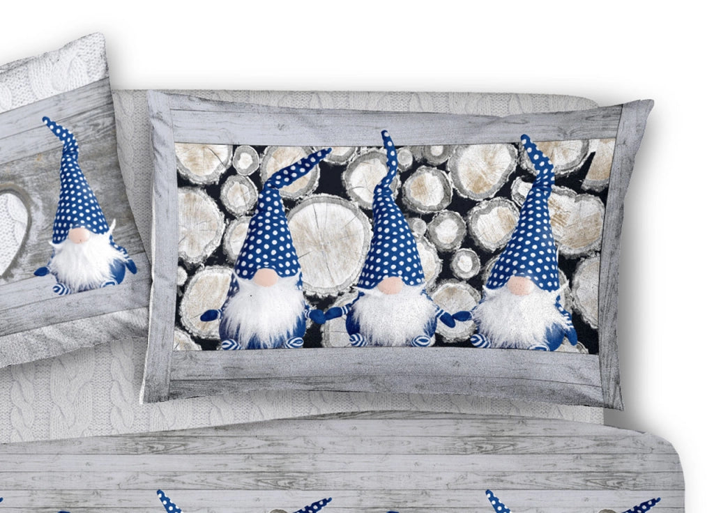 Copripiumino Sacco Piumone Pensieri Delicati 100% Cotone Disegno Gnomi - Matrimoniale - Blu
