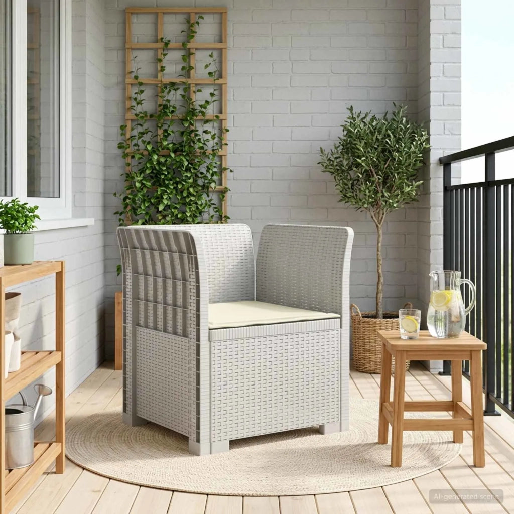 Sedia da giardino-Poltrona a 1 Posto con Cuscino Aspetto Rattan PP Bianco 139651