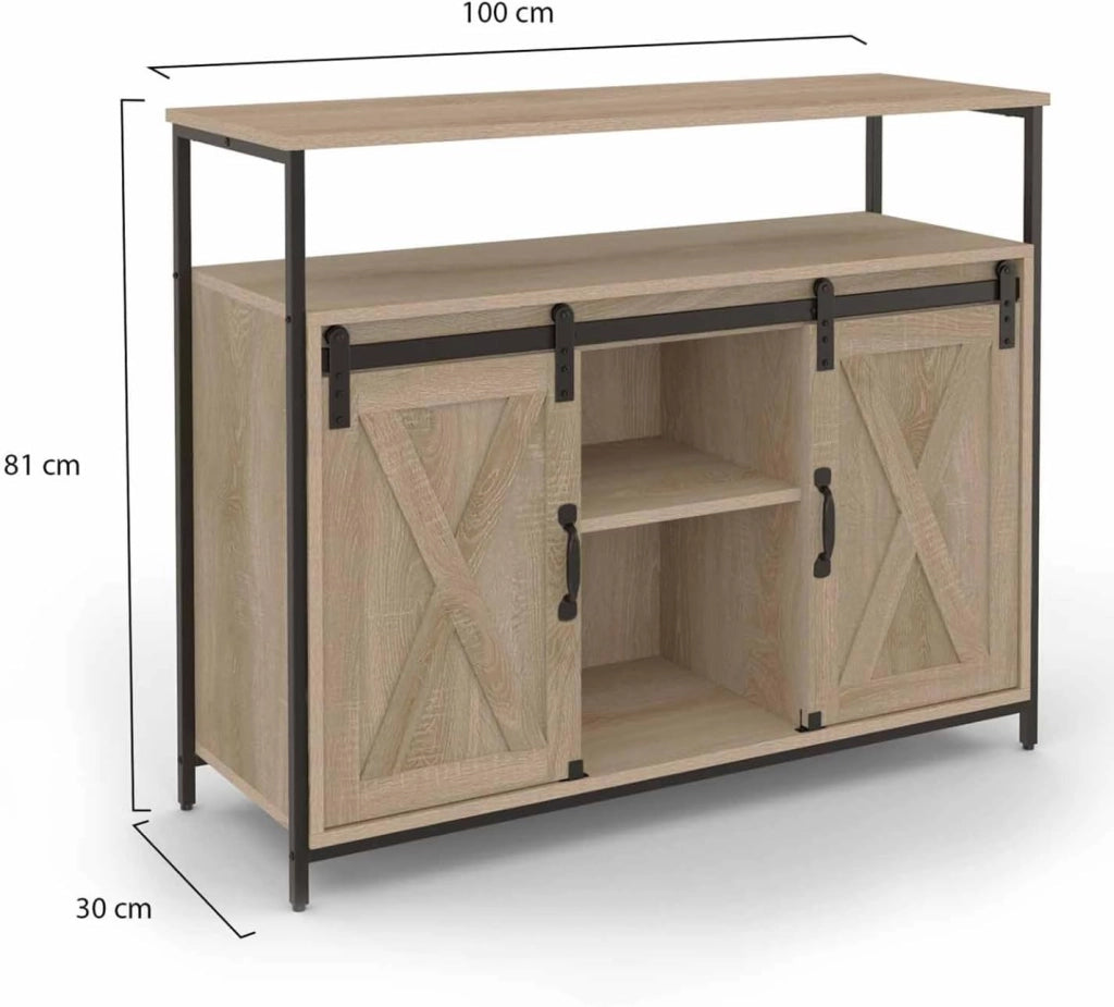 Credenza a 2 ante scorrevoli 100 cm QUEBEC design industriale