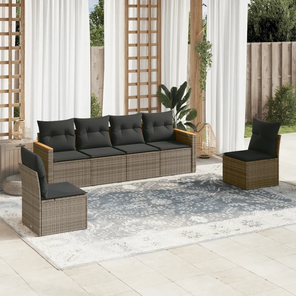 Set Divano da Giardino 6 pz con Cuscini-Sofa da Giardino-Divanetto da esterno Grigio in Polyrattan 923330