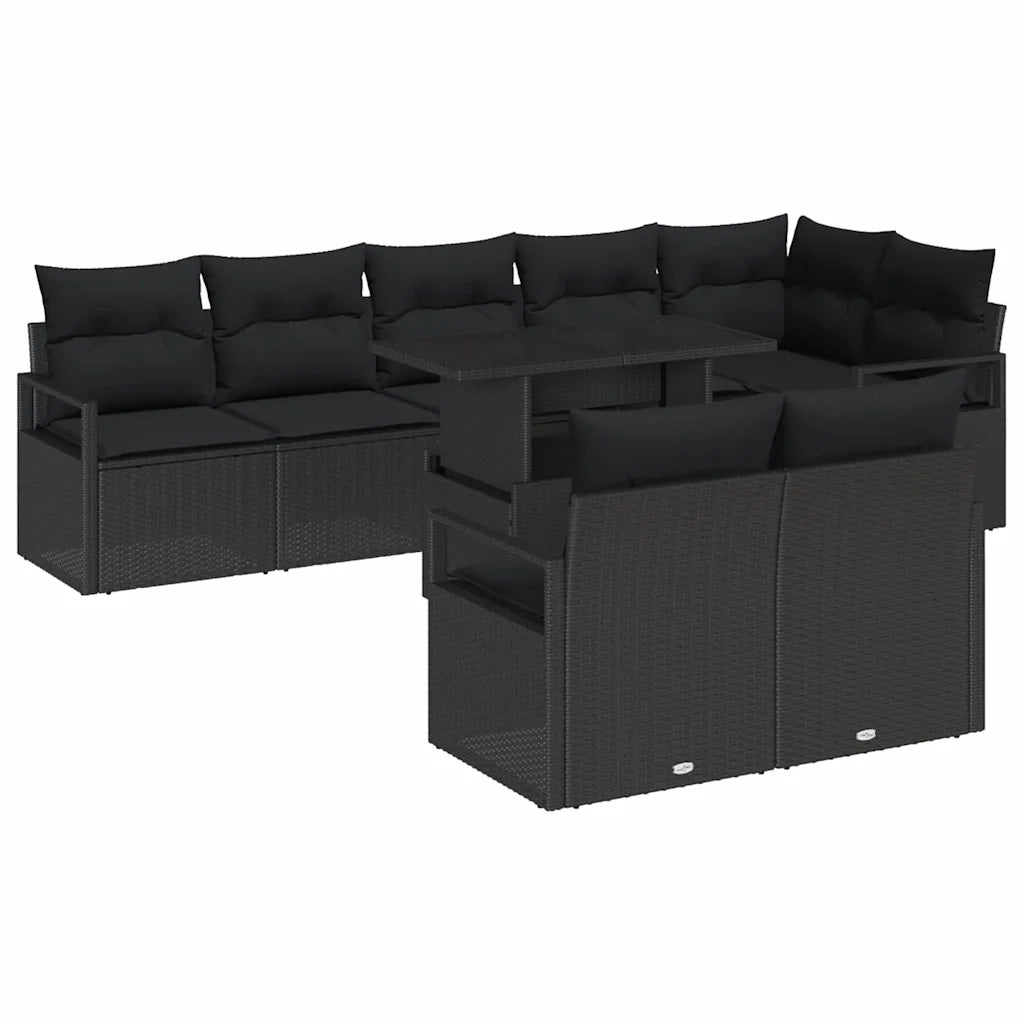 Set Divano da Giardino con archiviazione 9 pcs Nero Poly Rattan 3357586