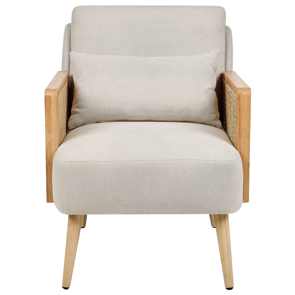 Poltrona Beige chiaro Poliestere Struttura in legno con intreccio in rattan Gambe in legno Tappi delle gambe in plastica con cuscino Stile tradizionale Soggiorno Camera da letto