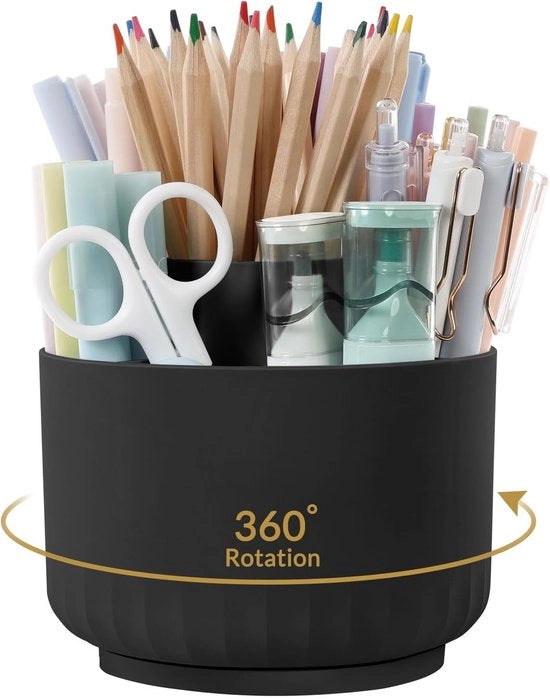 Organizzatore da ufficio, supporto per penne 360 gradi girevoli, supporto per penne a 5 compartimenti, supporto per penne per ufficio, scuola e casa (nero)