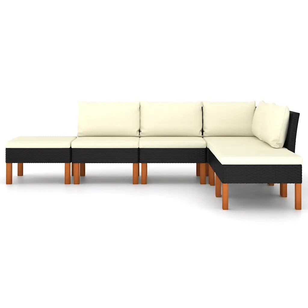 Set Divani da Giardino 6 pz | Set Salotto da Giardino con Cuscini in Polyrattan Nero