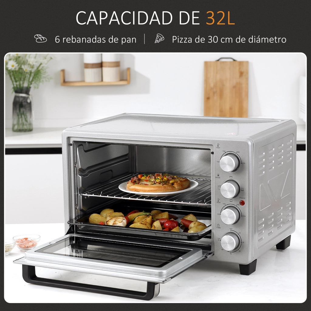 Forno Elettrico 32L 1600W con Timer e Controllo Temperatura ¨C zephmum ¨C 52,2x38,1x33,5 cm Argento