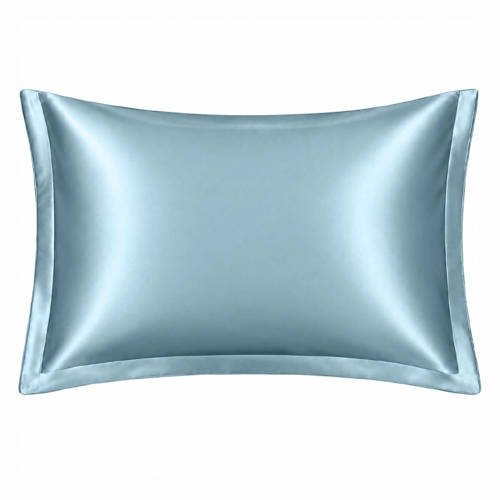 Federa 100% Seta Di Gelso 50x80Cm Con Volant da 5 Cm Retro In Tencel Di Eucalipto Anticrespo Anti-Age Rigenerante Cromoterapia Certificate OekoTex Chiusura Zip Azzurro
