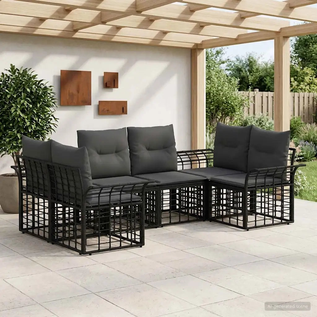 Set di divani da esterno 6 pcs Nero e Grigio scuro Poliestere 3437753