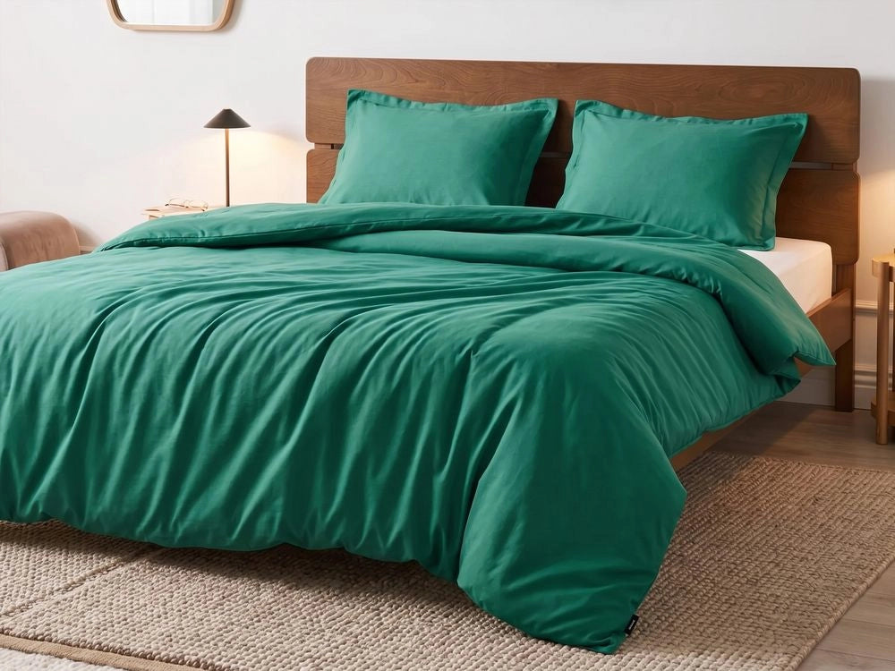 Set copripiumino e federa in cotone satinato verde 220 x 240 cm per una camera da letto moderna