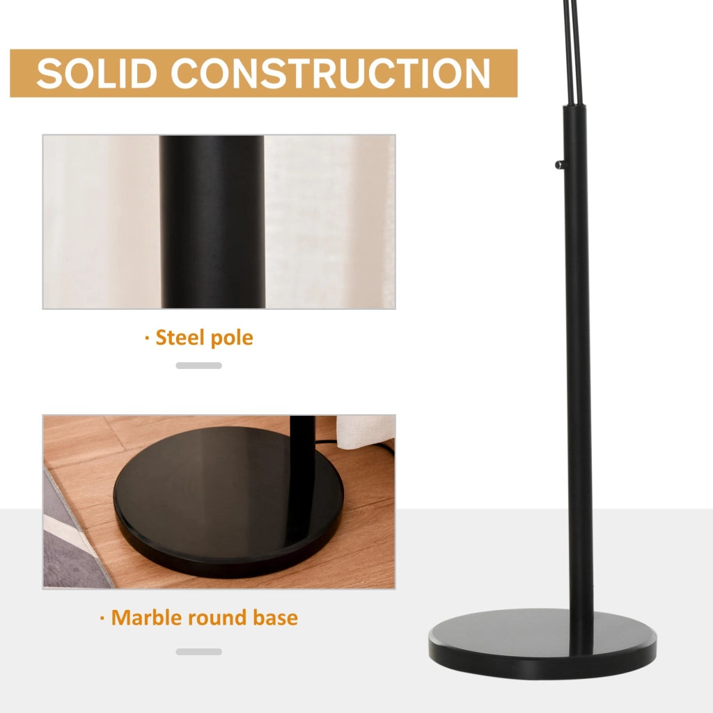 Lampada da Terra con 3 Paralumi E27 H205 cm in Metallo Nero e Bianco